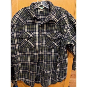 Key Vintage Heavy Flannel Long Sleeve Plaid Shirt Buttons Mens Size XLT‎